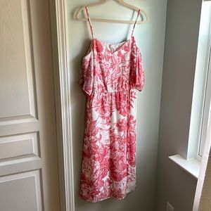 Red toile cold shoulder dress